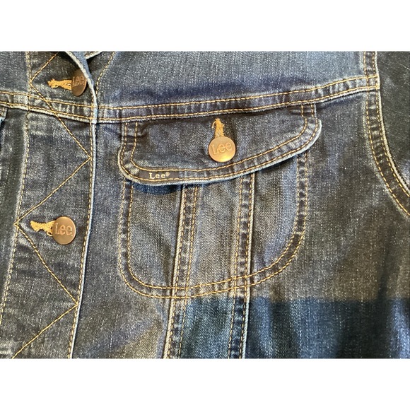 Vintage Lee Easy Rider Denim Jean Jacket Medium Dark Wash Blue Punk 90s Mens M - Picture 6 of 6